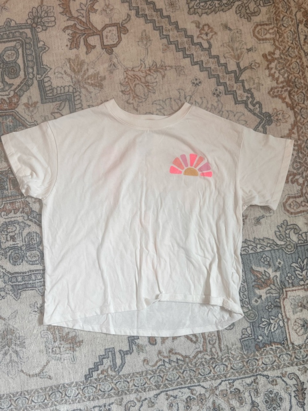 SO White Kids Tee with Pink & Gold Sunrise Graphic